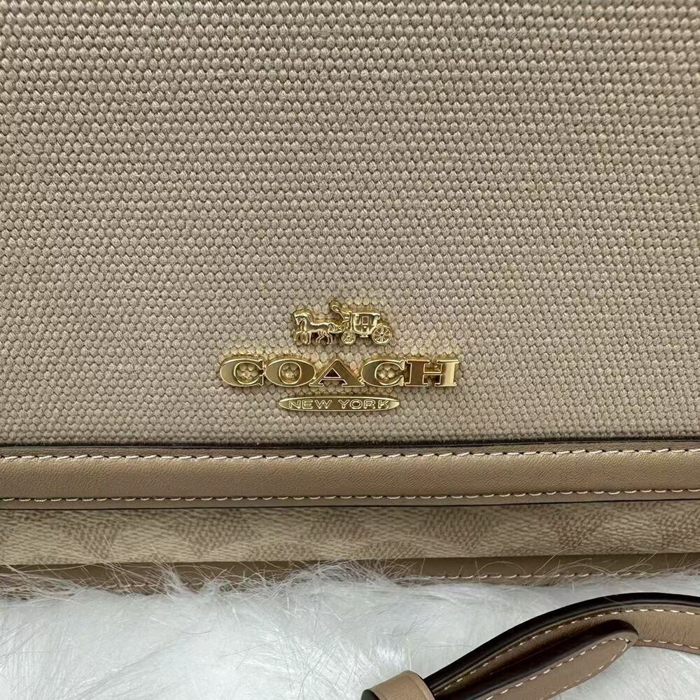 Coach Klare Top Handle Bag In Colorblock Signature Canvas CAK61 Dark Natural NWT - Picture 6 of 9